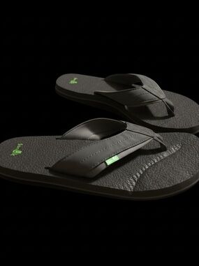 Sanuk Gray Flip-Flop Sandals with Green Logo Accent